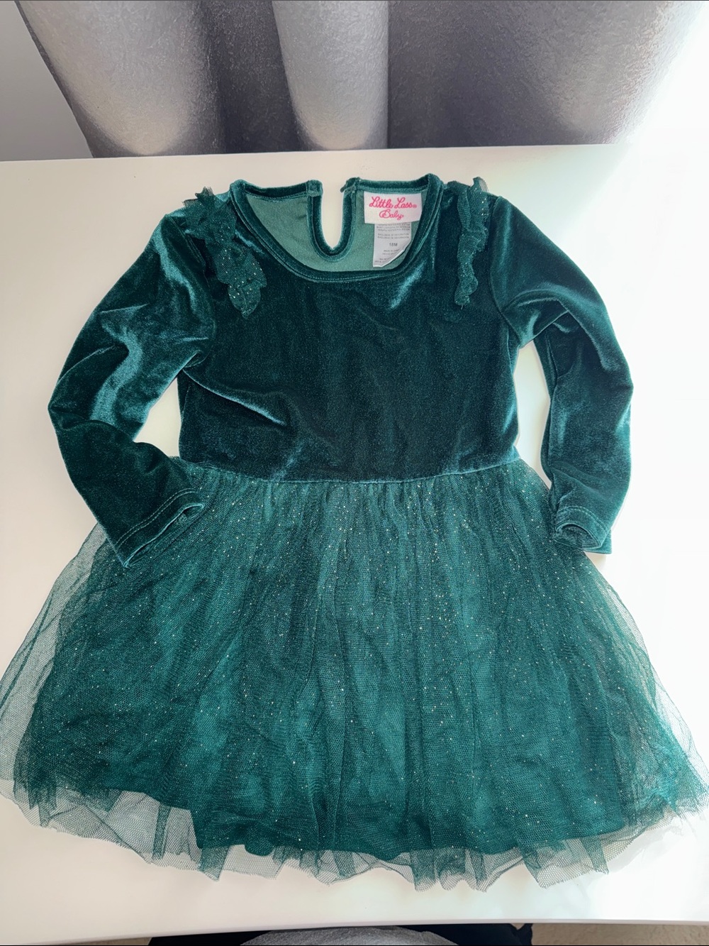 Little Lass Dark Emerald Velvet and Sparkle Tulle Dress